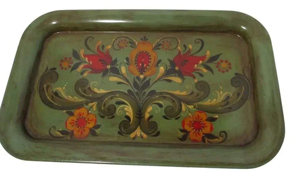 Vintage Metal Wood Grain Hand Painted Tray By J. Hickey Black Forest Colorado 71